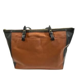 Fossil- Rachel Leather Tote In Brown/Black Color Block Design